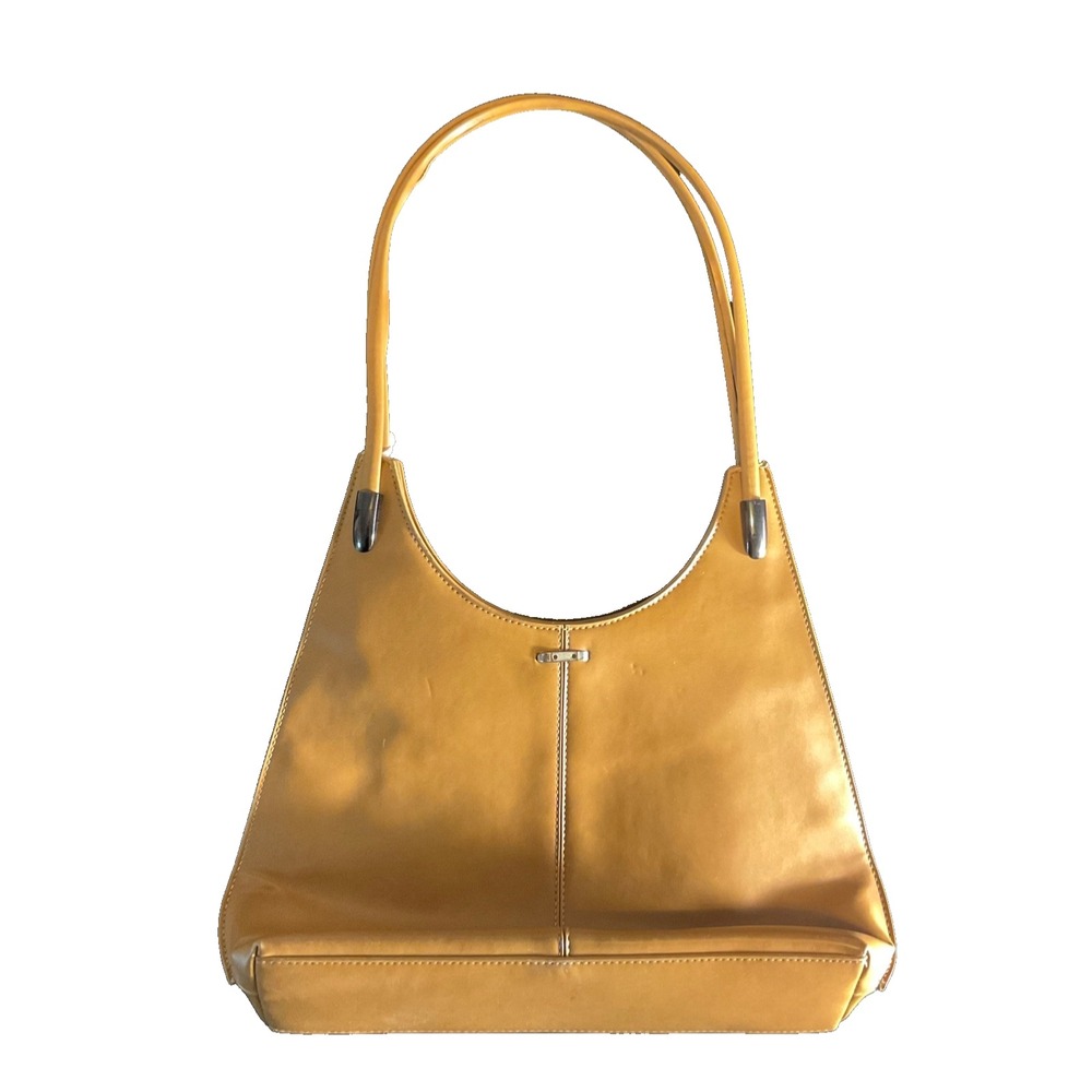 Vintage 70s Tan Mustard Leather Shoulder Bag Retro Style Purse Handbag